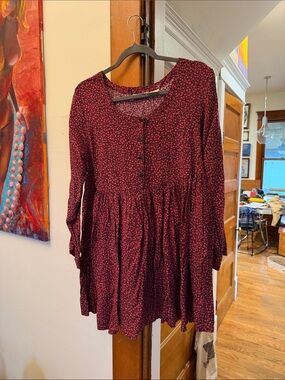 Pink and black Floral Button-Front Babydoll Tunic